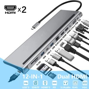 Станции USB C Dock Dual HDMICAMATIBLE VGA USB Адаптер Адаптер Тип C Док -станция для ноутбука для HP Elitebook Dell XPS Lenovo ThinkPad Asus