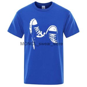 Camisetas masculinas Hot venda 100% algodão casual de manga curta sapatos de skate masculino de verão roupas respiráveis roupas de pescoço o grande mangas unissex h240408