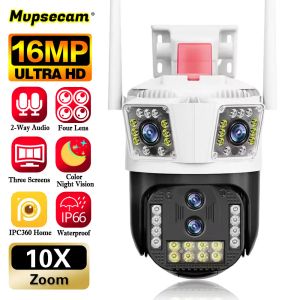 Kameralar 8K WiFi Gözetim Kamerası Renk Gece Görüşü Otomatik İzleme PTZ 16MP Çok Lens Üç Ekran HD Akıllı Ev Güvenlik Kamerası CCTV