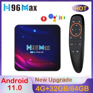 Kutu H96 MAX V11 RK3318 Akıllı TV Kutusu Global Versiyonu Android 11 2.4G 5G WiFi 4G 32G 64G 4K BT Medya Oyuncu Ses Asistan Set Üst Kutusu