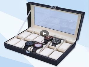 Fashion 12 Griss Pu Leather Watch Boxs Organizer Box Luxury Jewelry Display Watch Case Black Display Case Box4387856