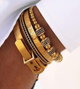 Bütün 4pcsset Erkekler Yeni Tasarım Çelik Roman Roman Sayısal Boncuklu Strands Bilezik At Nalı Toka Bangles Pulseira Bileklik Jewe54211502692592