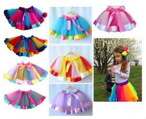 Bebek kızları yaz tutu elbise gökkuşağı renk ile ipek şerit bowknot etek doğum günü elbiseler prenses elbiseler performans parti we1274730