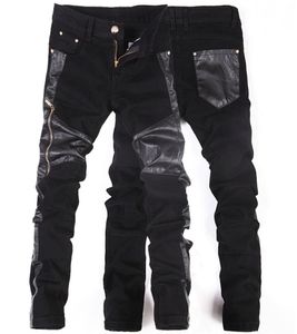 Wholesale- Korean Fashion cool Mens rock leather pants Black faux Tight skinny Plus size 30 31 32 33 34 36 Punk trousers