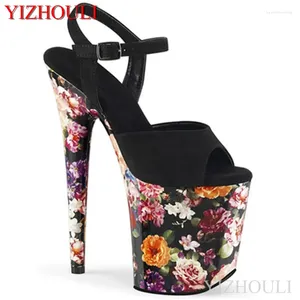 Танцевальная туфли 20 см высотой принцесса 8 -дюймовая сексуальные каблуки цветочные украшенные сумки подошвы танцы шеста