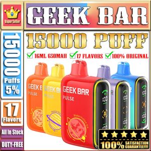 Orijinal geek çubuk nabız 15000 15k puf 15k 15000 şarj edilebilir tek kullanımlık vape kalem E sigara örgü bobin 16ml önceden doldurulmuş 650mah pil akıllı ekran geekbar 7500