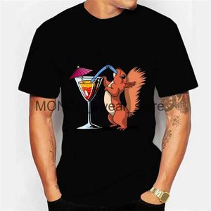 Erkek Tişörtleri Yeni Modaya Modeli Erkekler T-Shirt Sincap İçme Kokteyl Komik Partisi Büyük Boy Tişörtler Kısa Kollu Üstler Yaz Moda Tshirts H240408