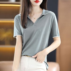 Roupa Camiseta de camiseta de manga curta Camisas de pescoço pólo liso para mulheres Tops vermelhos vendem Luxo Juventude Estética Síntética V Cotton