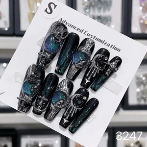 El yapımı Goth Tırnaklar Y2K Siyah Lüks Yeniden Kullanılabilir Yapıştırılabilir Sahte Tam Kapak Tırnak İpuçları Kızlar için Temmuz Mağazası 240328
