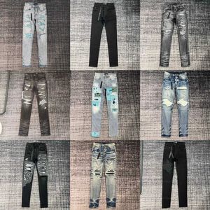 jeans amirir pantaloni di alta qualità buca denim designer maschile designa di lettere strappata fori di giunzione di moto hip hop che cavalcano jeans casual all'aperto per moda maschile