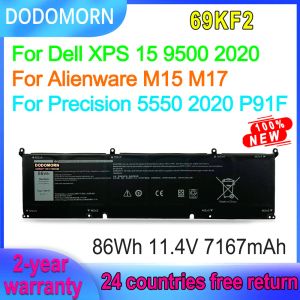 Batterien Dodomorn 69KF2 70N2F Laptop -Batterie für Dell XPS 15 9500 2020/Präzision 5550 2020 P91F für Alienware M15 M17 Serie 11.4V 86WH