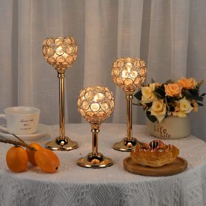 Kristal Mum Tutucu Modern Tealight Candlestick Ana Sayfa Noel Partisi Düğün Yemek Masa Merkez Parçası Dekorasyon 0409