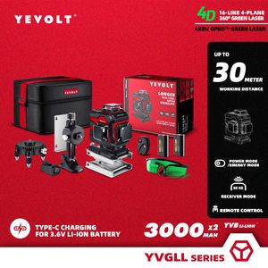 Yevolt yvgll4xs16b2dp 4-düzlemli yeşil ışın lazer seviye kiti 4D 16-line 360 ​​3.6v 3000mAh Pil Kendini Eğiten Ölçüm Enerji El aletleri