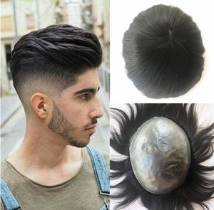 البشرة الرقيقة من البشرة الزشفية البشرة الرقيقة pu toupee للرجال الاستبدال نظام الشعر البشري مستقيم الشعر الطبيعي الأسود بولي الرجال