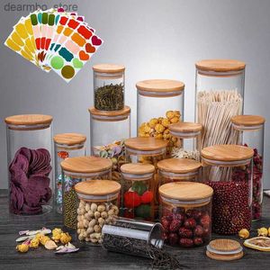 Пищевые банки Canisters Mason Candy Jar для специй Lass Bamboo Cover Cover Container Lass Jars с крышками для печенья кухонные банки и крышки Оптовые L49