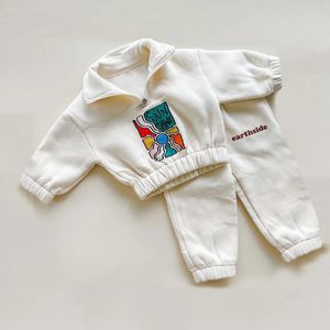 Kış Sıcak Erkek Giyim Setleri Kalın Yarım Zip Polar Ceket Pant Pant Pantolon Bebek Erteleme Çocuk Giysileri Toddler Kız Giysileri Kıyafet 240326
