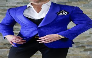 2020 Vintage Royal Blue Paisley smokin İngiliz tarzı akşam yemeği ceket şal yaka özel yapımı erkekler takım elbise ince fit blazer düğün takım elbise