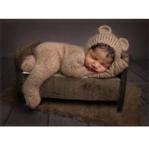 2pcsset doğumlu Pogery Props Bebek kostüm Romper Tulum Tığ Şapkası Yün Erkek Boy Kız Kıyafet Bebek Hayvan Po Prop 240409