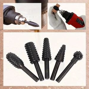 5pcs/set matkap ucu set ahşap oyma araçları shank rotary zanaat dosyaları rasp Burrs ahşap bitleri öğütme güç ahşap el aleti