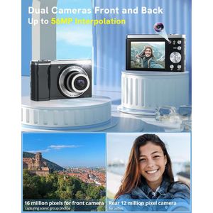 Camera digitale 5k 2024-fotocamera compatta autofocus da 56 MP con zoom ottico 10x, capacità di vlogging, telecamere anteriore e posteriore a 6 assi, fotocamere anteriori e posteriori, touchscreen