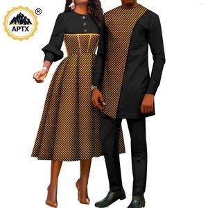 Sıradan Elbiseler Afrika Çift Giysileri Parti Düğün Kadınları İçin Baskı Vestidos Eşleşen Erkek Kıyafetler Dashiki Gömlek ve Pantolon Setleri Y23C046