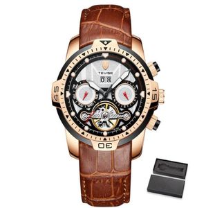 Tevise Mens Watches Men Automatic Mechanical Watch Мужские кожаные многофункциональные спортивные часы Relogio Masculino8297627