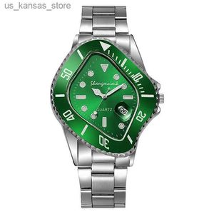 Erkekler için kol saatleri düzensiz bükülmüş şekilli kuvars erkek erkek lüks rhombic yeşil takvim bilek saati reloj hombre240409
