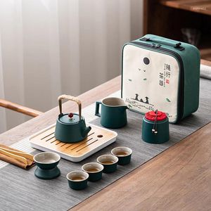 Чайные наборы Travel Tea Tea Set Домохозяйство, несущая китайская китайская ретро -чайник ярмарка, прямая золотая