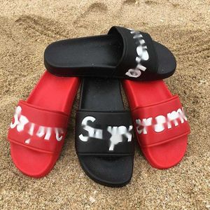 Terlik Erkekler ve Kadınlar İçin Marka Terlikleri Çiftler Mandarin Ördek Plajı Bir Çizgi Terlik Kalın Siyah ve Kırmızı Şık Giden Sandalet Yaz J0409