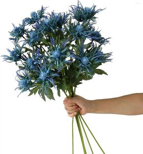 Декоративные цветы 5 ветви синие искусственные букеты с чертополовом