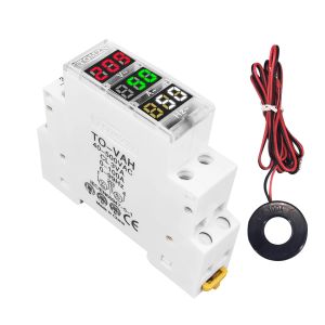 DIN RAIL 3IN1 ОДИН ФАЗ ФАЗОВОГО АМПЕРА ВЫСОВАНИЕ ВЫСОЧКА AC AC 0-99HZ 100A Вольтметр Индикатор светодиод