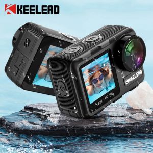 Kameralar Keelead Action Camera 4K 60 FPS Çift ekranlı su geçirmez uzaktan kumanda spor kamera sürücü kaydedici EIS WiFi Webcam K80 Cam