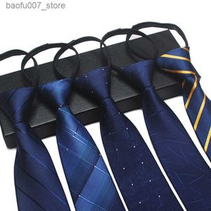 Boyun bağları 8cm polyester ipek fermuar kravat tembel insanlar için kolayca çekilmesi 7cm erkek iş mavi koyu mavi ışık lacivert maviq