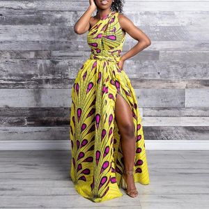 Sıradan elbiseler seksi Afrika elbise kadın moda çiçek baskısı diy çok giyiyor bandaj yüksek bel maxi kadın bölünür sundress