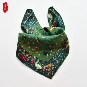 Армейский зеленый роскошный натуральный шелковый шарф женщин весенняя печать.