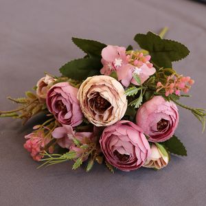 1pcs Rose Red Artificial Flowers Peony Tea Rose Осень шелковые фальшивые цветы для Diy Гостиной домашний сад