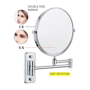 7inch Banyo Aynası 5x Çift Taraflı Makyaj Ayna Kol Teleskopik Duvar Ayna Yumruk Ücretsiz Kurulum