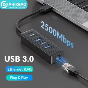 Hubs phixero 2.5g Adaptador Ethernet de cubo USB 2500Mbps USB RJ45 TypeC a 2,5 Gigabit Adapter Expander para laptop PC Notebook Network