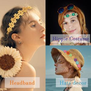 Daisy Flower Head Bandı Ayçiçeği Hippiler Taç Saç Çelenk Bahar Turizm Düğün Festivalleri için Bohem Çiçek Başlığı Partisi