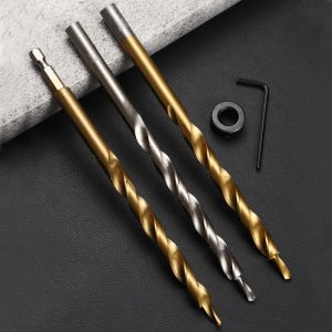 HSS Eğimli Delik Matkap Hex Twist Adım Matkap Bit Kreg Cep Deliği Matkap Jig Kılavuzu 9/9.5mm Ahşap İşlemesi için Durdurma