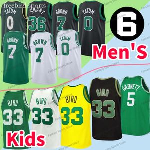2023 6 Patch Basketbol Formaları 0 33 7 36 Jayson Tatum Larry Bird Jaylen Brown Marcus Akıllı Yeşil Beyaz Siyah Ed Erkek Gömlekler
