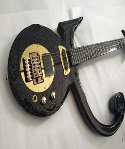 Редкий бриллиантный сериал Prince Love Symbol Big Sparkle Metallic Black Electric Guitar Floyd Rose Tremolo хвостовая часть EMG Pickup Gold H5241074
