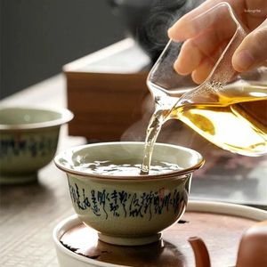 Кружки ручной нарисованной тигр чашки керамика Открытие каллиграфия гончарная чайная чашка чайная чайная чаша для церемонии кофейная чашка дзен