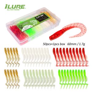 50 pezzi di pesca morbida esca di esca in silicone set esca artificiale worm 6cm1,7 g di bass trout ombreggiatore di pesca pesca ad esca marina worm swim esca