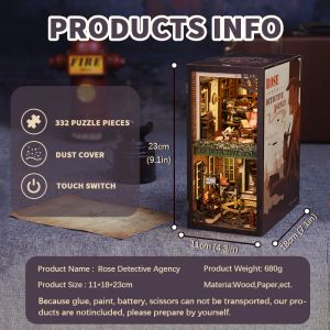 Sevimli Dedektif Kitap Nook 3D Bulmaca Kiti Dokunmatik Işık Toz Kapağı Kitaplık Ekle Model Oyuncak Hediye Fikri Gül Dedektif Ajansı