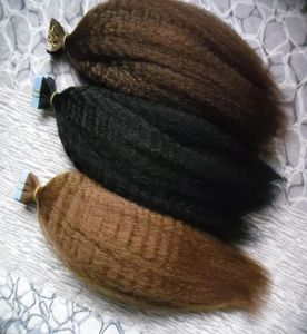 40 шт. Реми лента в наращивании волос в человеческих волосах извращенные прямые клейкие клей