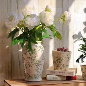 Vazolar Vintage Vazo Mavi ve Beyaz Porselen Seramik Yapım Eski Buz Çatlak Çiçek Aplike Zanaat Dekorasyon Düzenlemesi