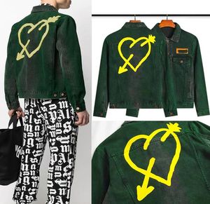 2021 Sevgili Avuç içi Kalp Piercing Arrow Denims Ceketler Erkek ve Kadın Palmiye Ceket PA Yeşil Baskı Denim Takip Melekler Yıkanmış 3825990