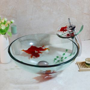 Zappo Waby Art Art Gold Fish Arted Glass Basin