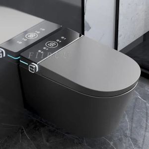 Gri/siyah lüks duvara monte akıllı tuvalet tek parça duvar asılı akıllı tuvalet banyo uzaktan kumanda dijital ekran